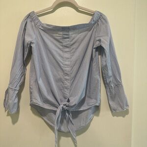 Mango off the shoulder 3/4 length blue & white striped top